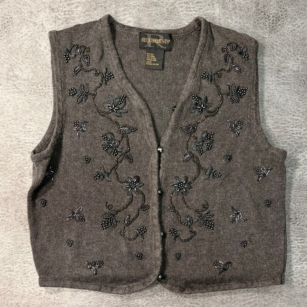 Vintage Gray Embellished Knit Sweater Vest